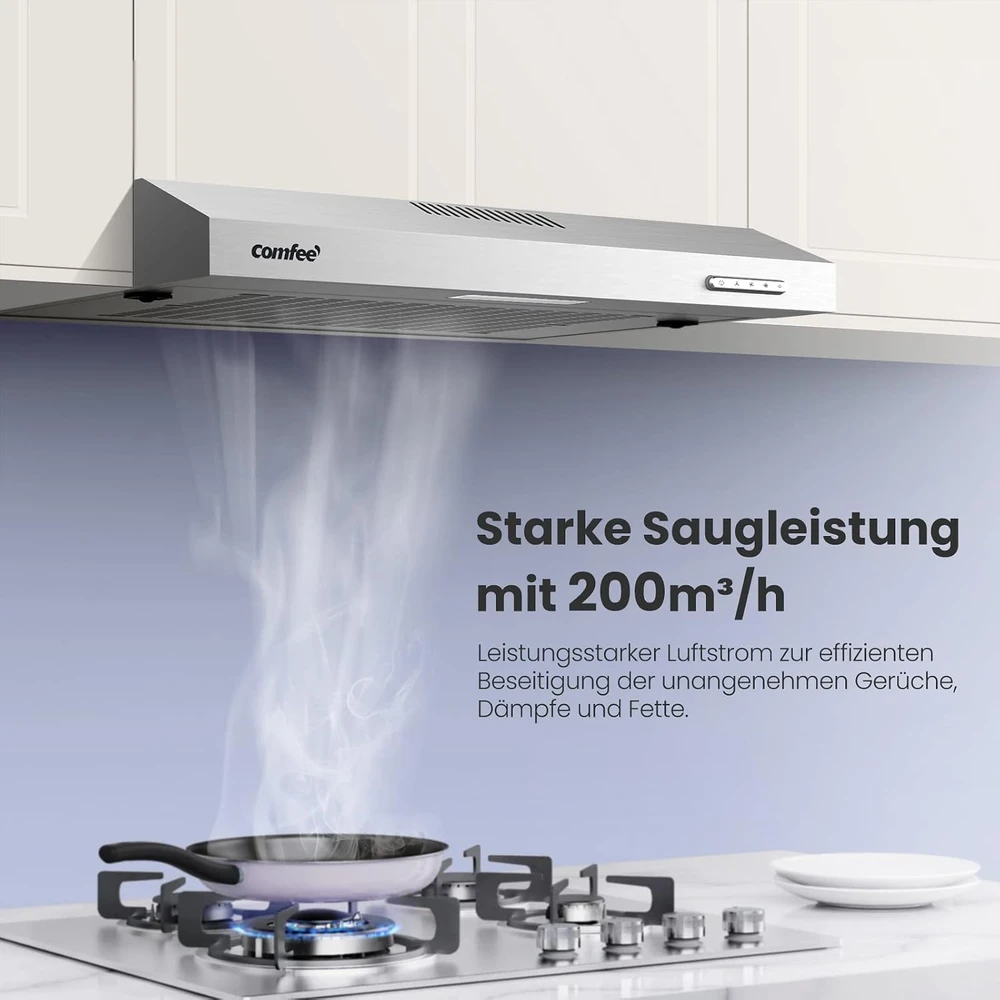 COMFEE' virtuvinis gartraukis 60 cm, 200 m³/h, LED, CHU 3.6F17BS