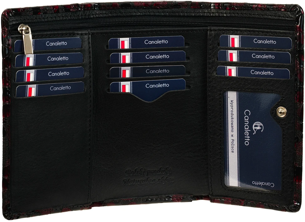 CORALIA Portfel damski skórzany bordo juoda Canaletto RFID