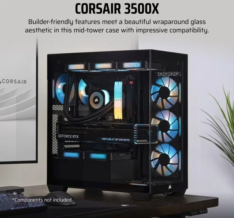 Ausinės Corsair 3500X RSR ARGB grūdinto stiklo Mid-Tower korpusas, juodas