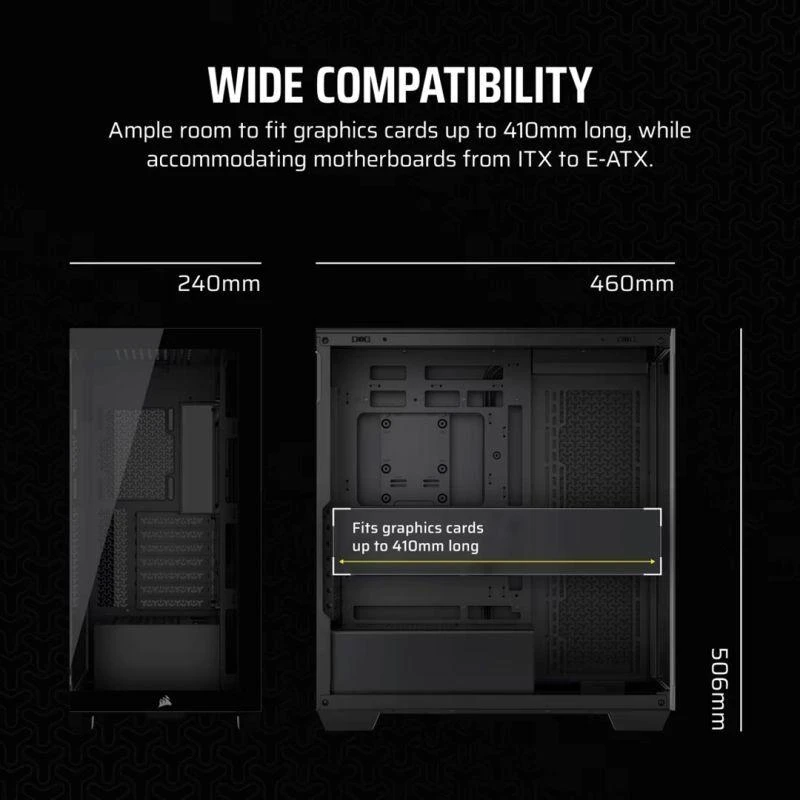 Ausinės Corsair 3500X RSR ARGB grūdinto stiklo Mid-Tower korpusas, juodas