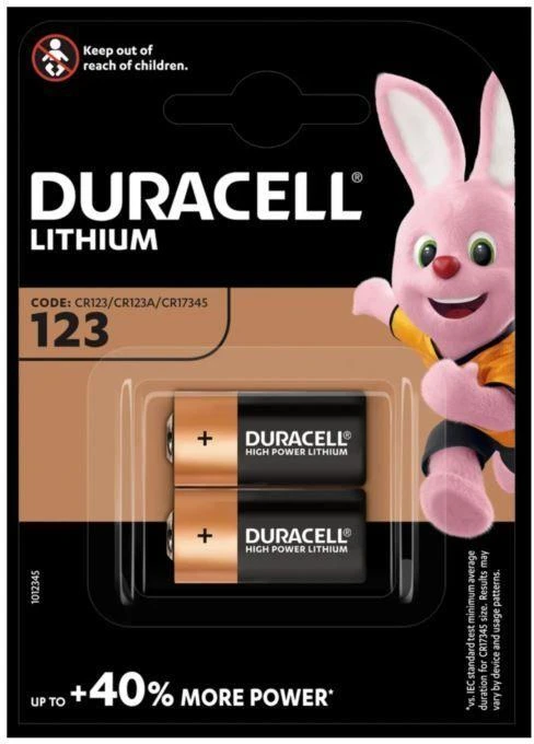 CR123 DURACELL baterija pakuotėje po 2 vnt. kaina už pakuotę