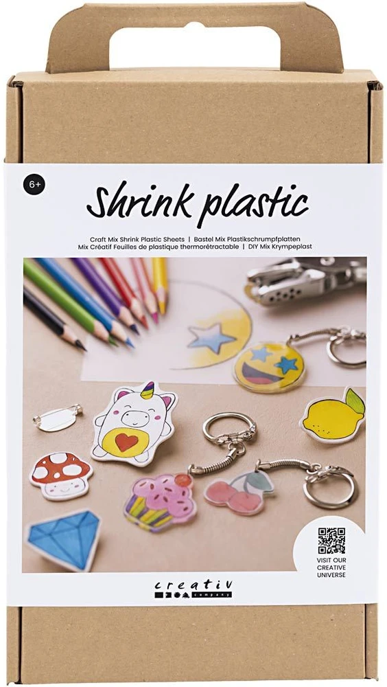 Kūrybinis rinkinys iš susitraukiančio plastiko – segės ir raktų pakabukai | Creativ