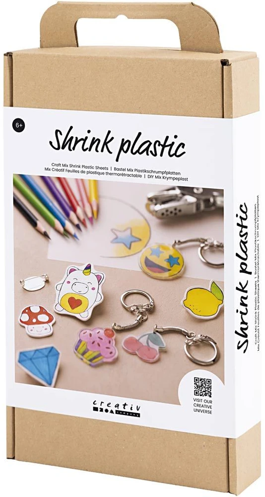 Kūrybinis rinkinys iš susitraukiančio plastiko – segės ir raktų pakabukai | Creativ