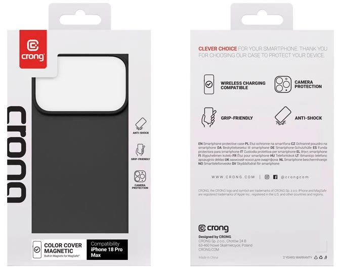 Crong Color Cover Magnetic dėklas iPhone 18 Pro Max / 17 Pro Max, juodas