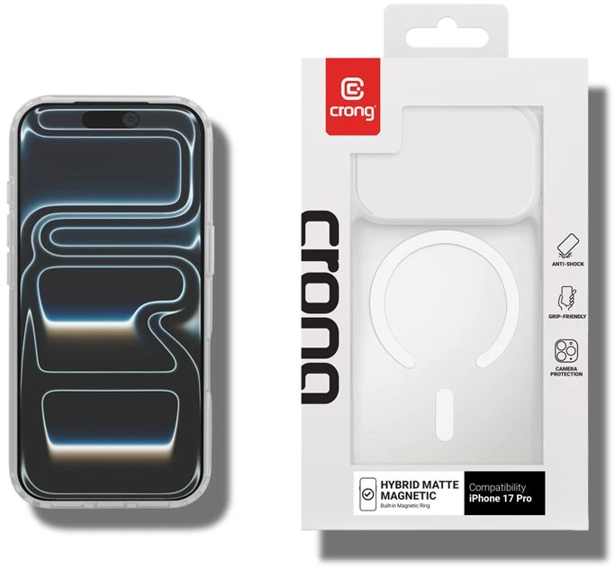 Crong Hybrid Matte Magnetic baltas dėklas iPhone 17 Pro