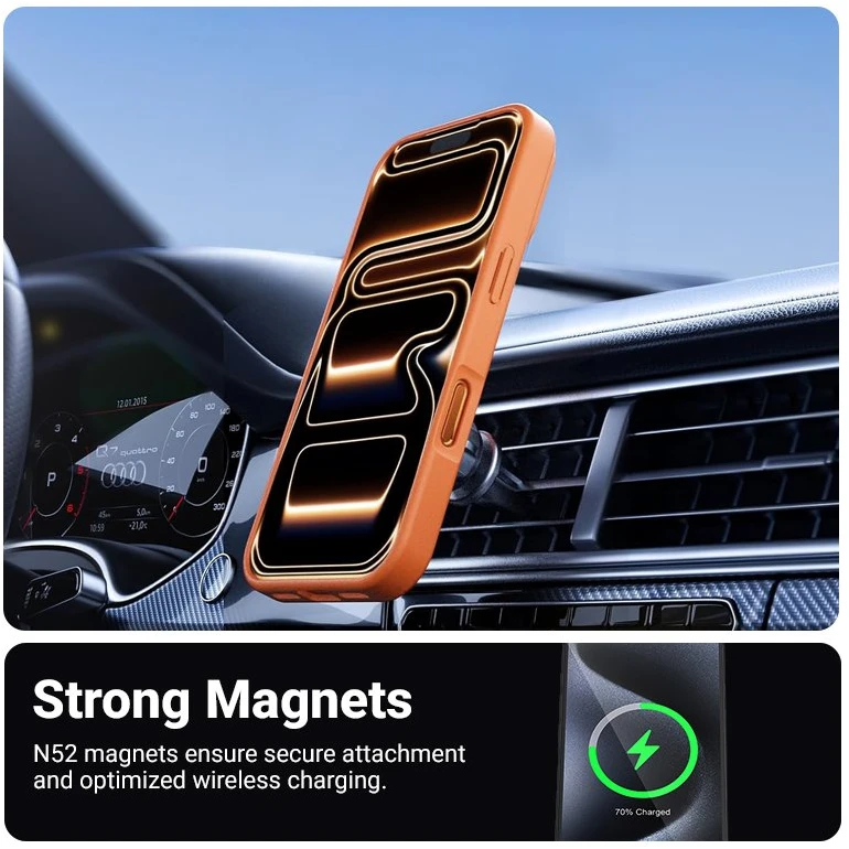 Crong Hybrid Matte Magnetic dėklas iPhone 17 Pro Max, oranžinis