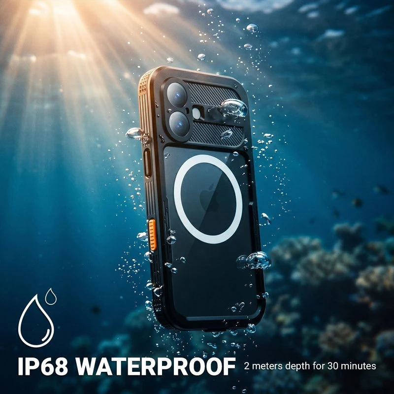 Crong Seal Cover vandeniui atsparus dėklas iPhone 17, juodas