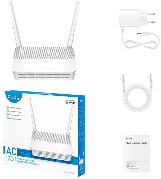 Cudy GP1200V belaidis maršrutizatorius Gigabitinis eternetas Dviguba juosta (2,4 GHz / 5 GHz) Balta
