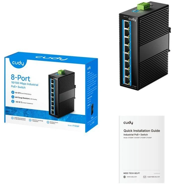 Šakotuvas Network switch/switch - Cudy IF1008P (10/100) Juodas