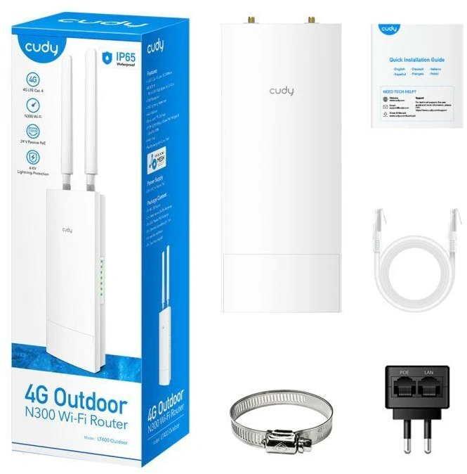 Belaidis Maršrutizatorius - Cudy LT400 4G Vieno Juostos 300 Mbit/s Montuojamas Ant Sienos Baltas