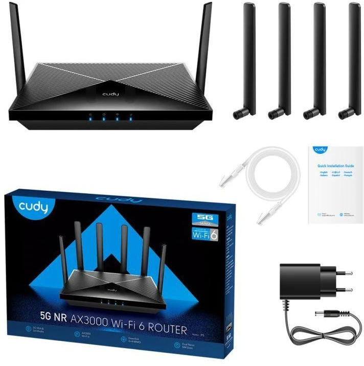 Ausinės CUDY P5_EU Gigabitinis LAN AX3000 Wi-Fi 6 Mesh 5G Dual SIM Maršrutizatorius