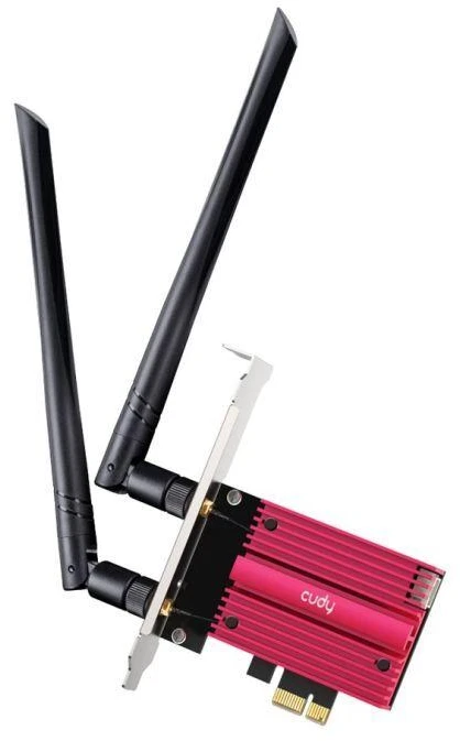 Ausinės CUDY WE3000S AX5400 Wi-Fi 6 tinklo plokštė su „Bluetooth“ 5.2, Intel AX210, PCIe, su radiatoriumi
