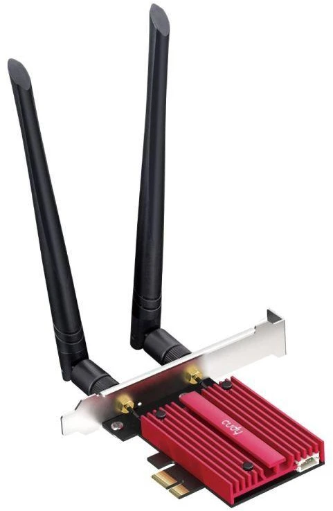 Ausinės CUDY WE3000S AX5400 Wi-Fi 6 tinklo plokštė su „Bluetooth“ 5.2, Intel AX210, PCIe, su radiatoriumi