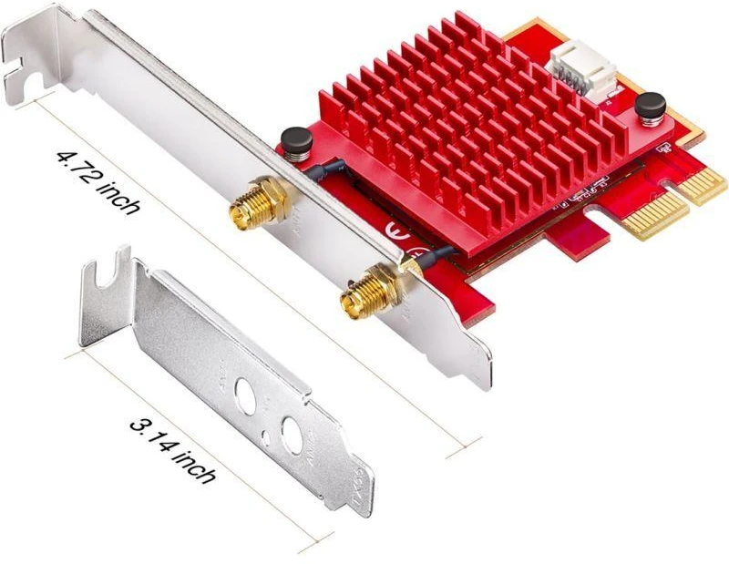 Ausinės CUDY WE3000S AX5400 Wi-Fi 6 tinklo plokštė su „Bluetooth“ 5.2, Intel AX210, PCIe, su radiatoriumi
