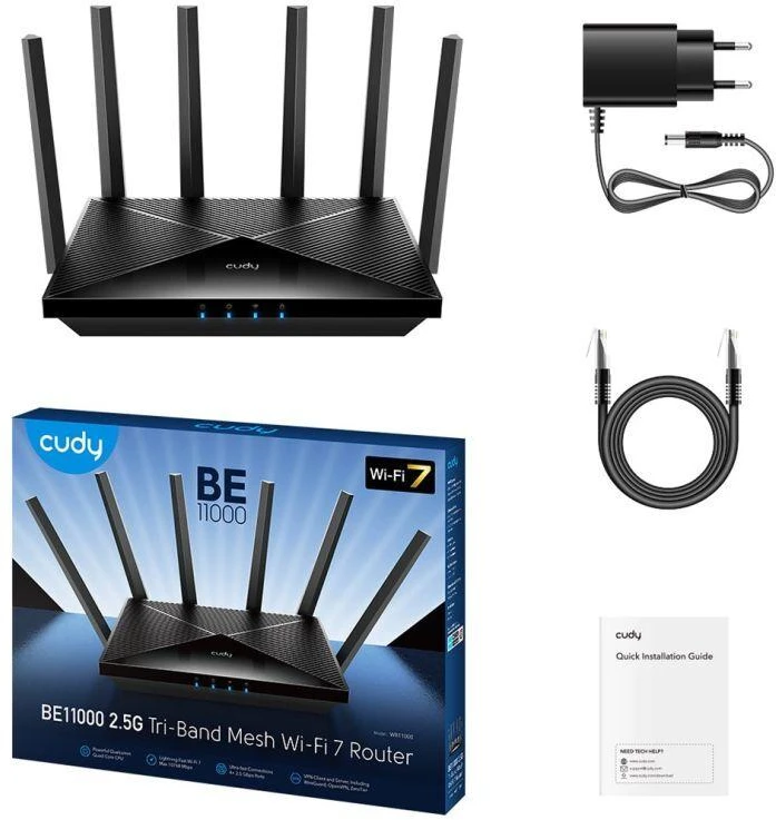 Ausinės CUDY WR11000 2,5G Wi-Fi 7 trijų dažnių maršrutizatorius