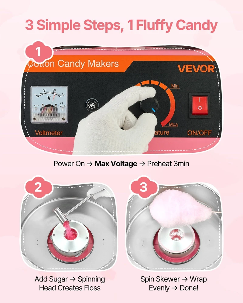 VEVOR Elektrinis cukraus vatos aparatas 1000W