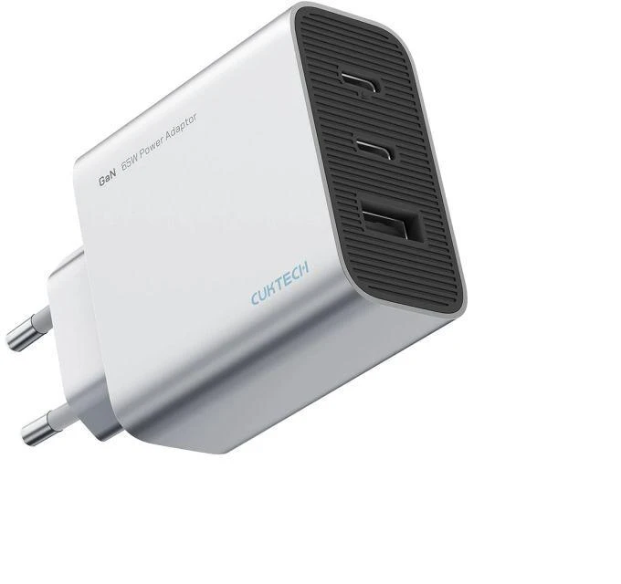 Cuktech 65 W GaN 2 x USB-C 1 x USB-A sieninis įkroviklis – pilkas