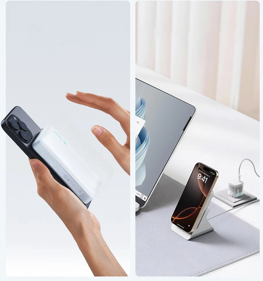 Cuktech WPB100N 20W 10000mAh magnetinė išorinė baterija su stovu – balta