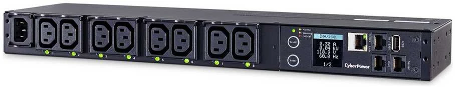 CYBERPOWER perjungiamas PDU41004230V/15A 1U 8x IEC-320 išėjimo tinklo jungtis PowerPanel Center programinė įranga