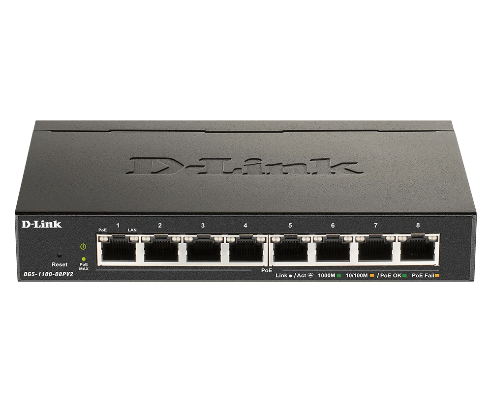 Šakotuvas D-LINK EasySmart valdomas jungiklis 8 prievadų Gigabit PoE / PoE+