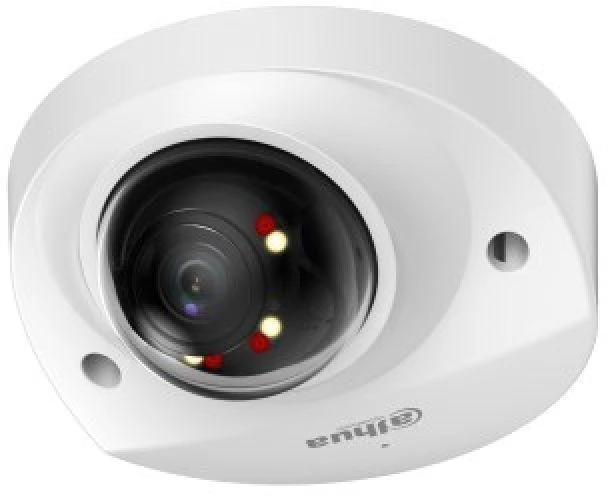 „Dahua Technology Co“ IP kameros kupolas. 4MP 1/2,9 colio CMOS, 2,8 mm, 101° F1.6, 20–25 kadrų per sekundę, IR+LED 30 m, WDR, IVS, IP67, IK10, mikrofonas.