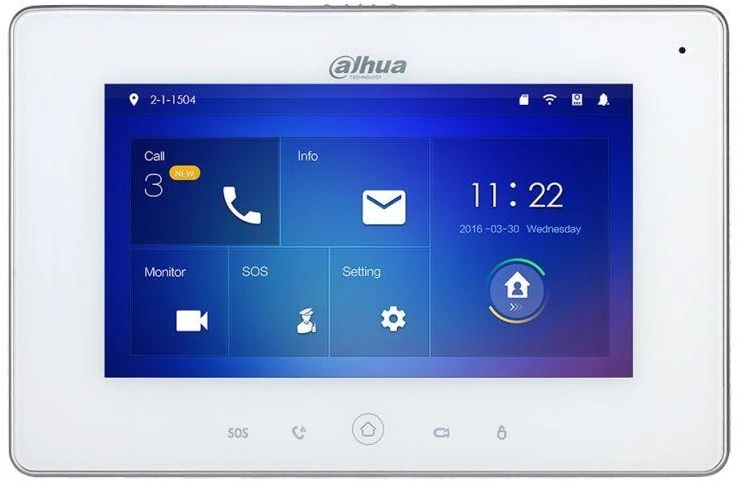 Dahua IP domofono monitorius su WIFI, 7 col. 1024x600,Micro SD kortelės prievadas,PoE(802.3af) baltas, SIP