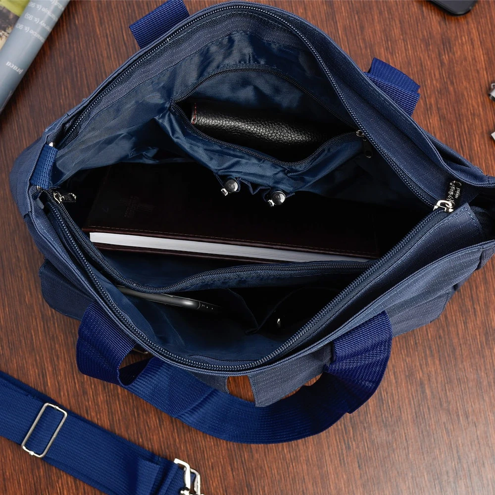Damska Torebka lekka listonoszka Bellugio A4 na ramię do pracy shopperka tamsiai mėlyna J38