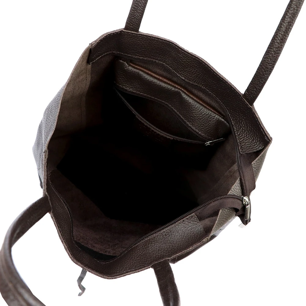 Moteriška didelė odinė shopper tipo rankinė MiaMore, tamsiai ruda, A4