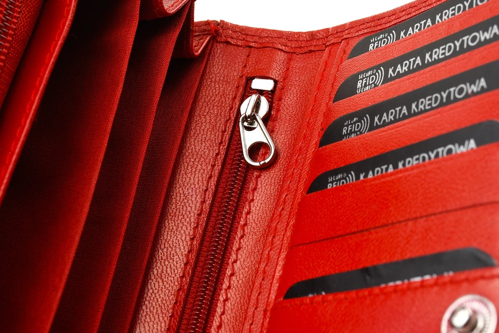 Damski portfel skórzany raudona duży RFiD Beltimore 036
