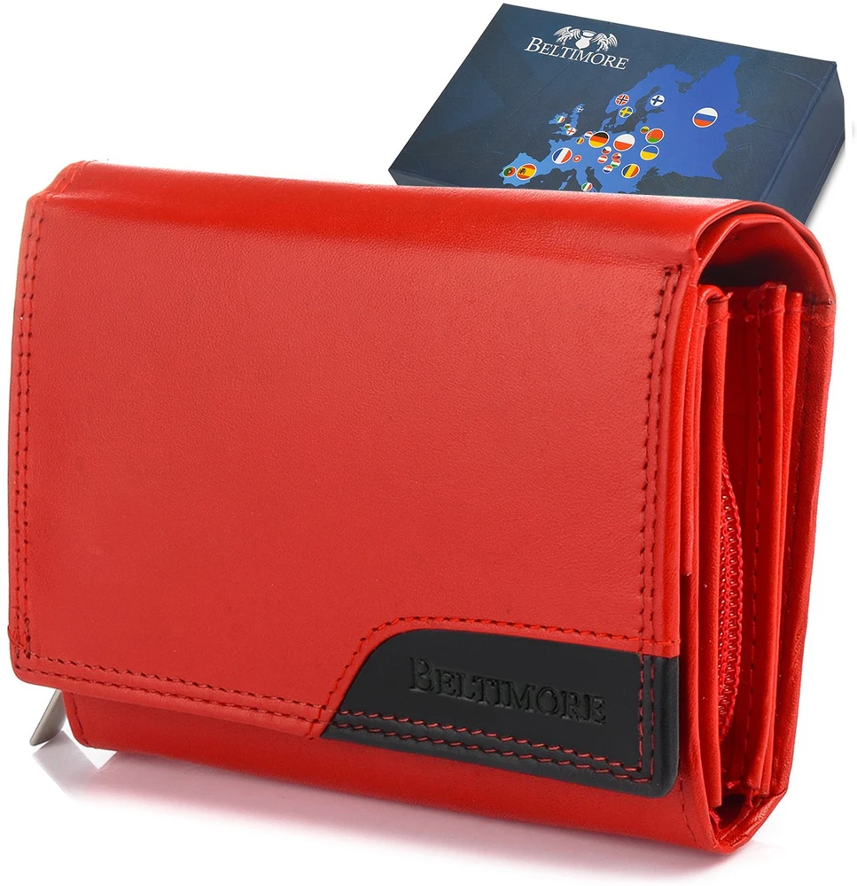 Damski portfel skórzany raudona duży RFiD Beltimore 036