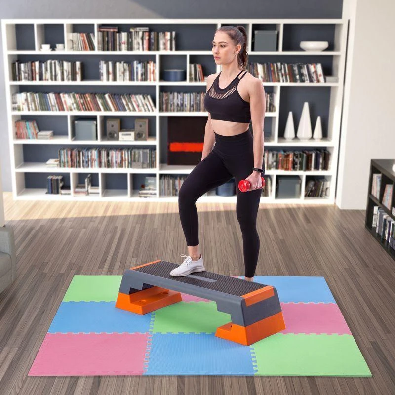 Sudedamas kilimėlis treniruotėms One Fitness MP10 žalias-mėlynas-raudonas, 60x60x1.0cm (9 dalių)