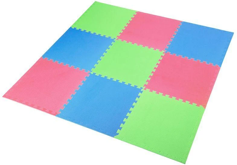 Sudedamas kilimėlis treniruotėms One Fitness MP10 žalias-mėlynas-raudonas, 60x60x1.0cm (9 dalių)