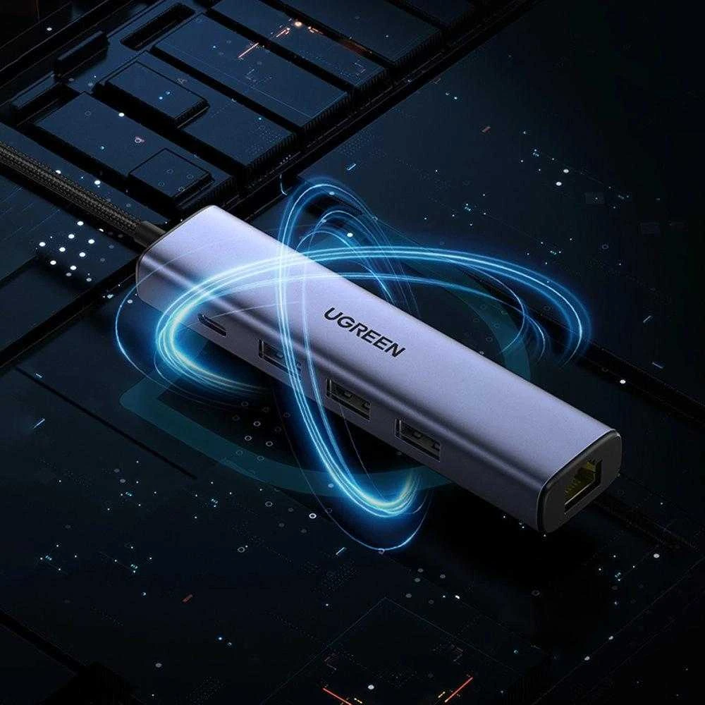 UGREEN 5in1 USB-A 3x USB 3.0 + RJ45 + USB-C adapteriai
