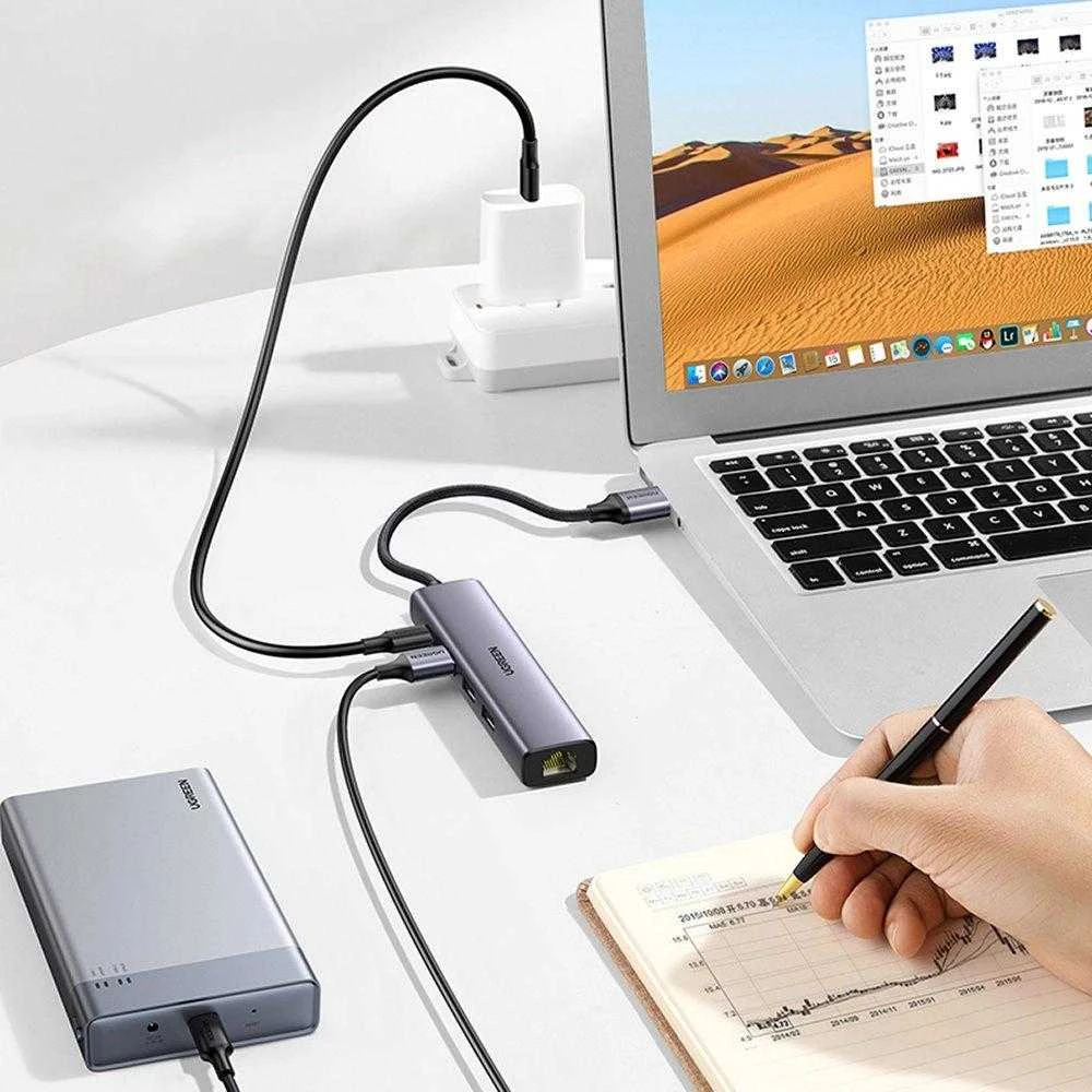 UGREEN 5in1 USB-A 3x USB 3.0 + RJ45 + USB-C adapteriai