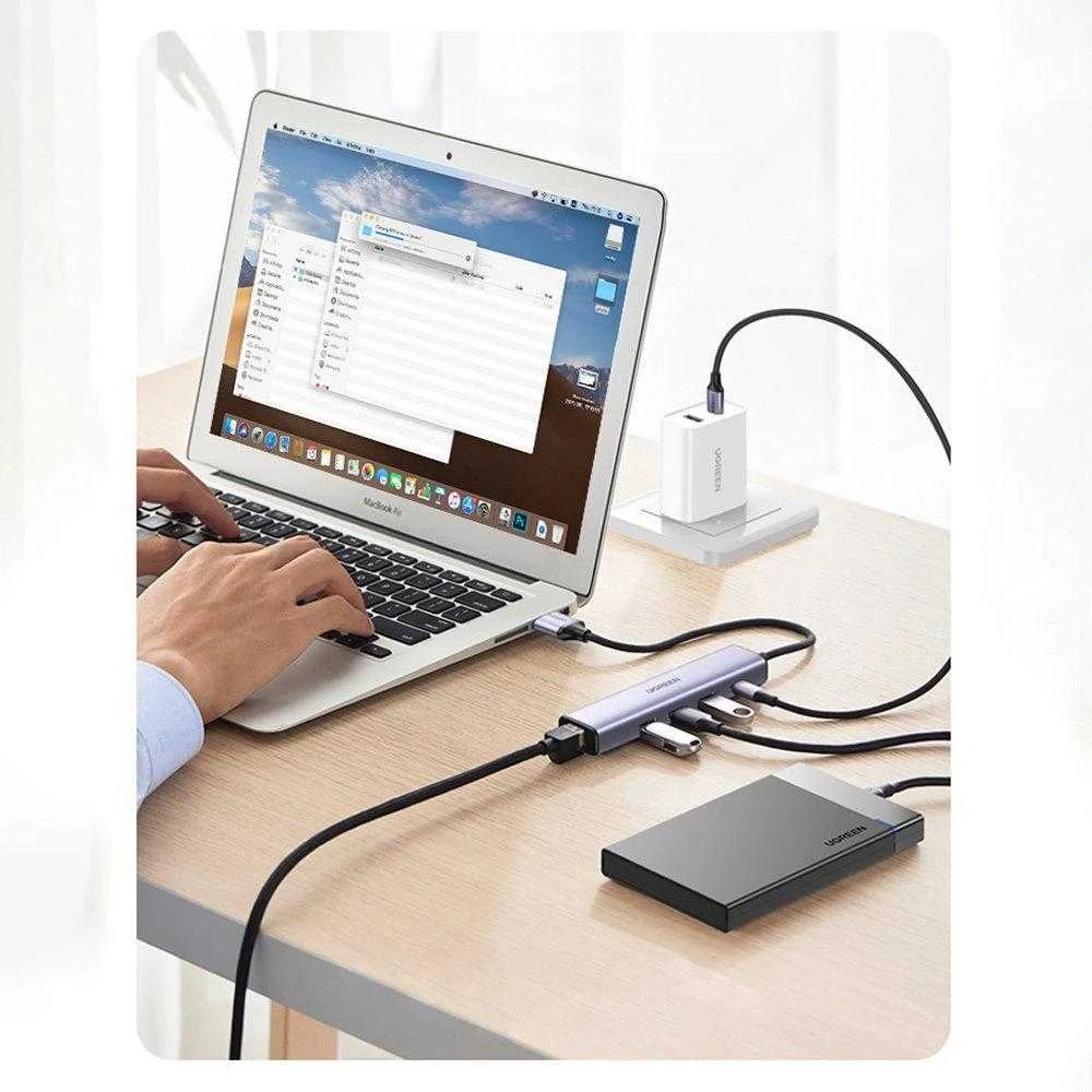 UGREEN 5in1 USB-A 3x USB 3.0 + RJ45 + USB-C adapteriai