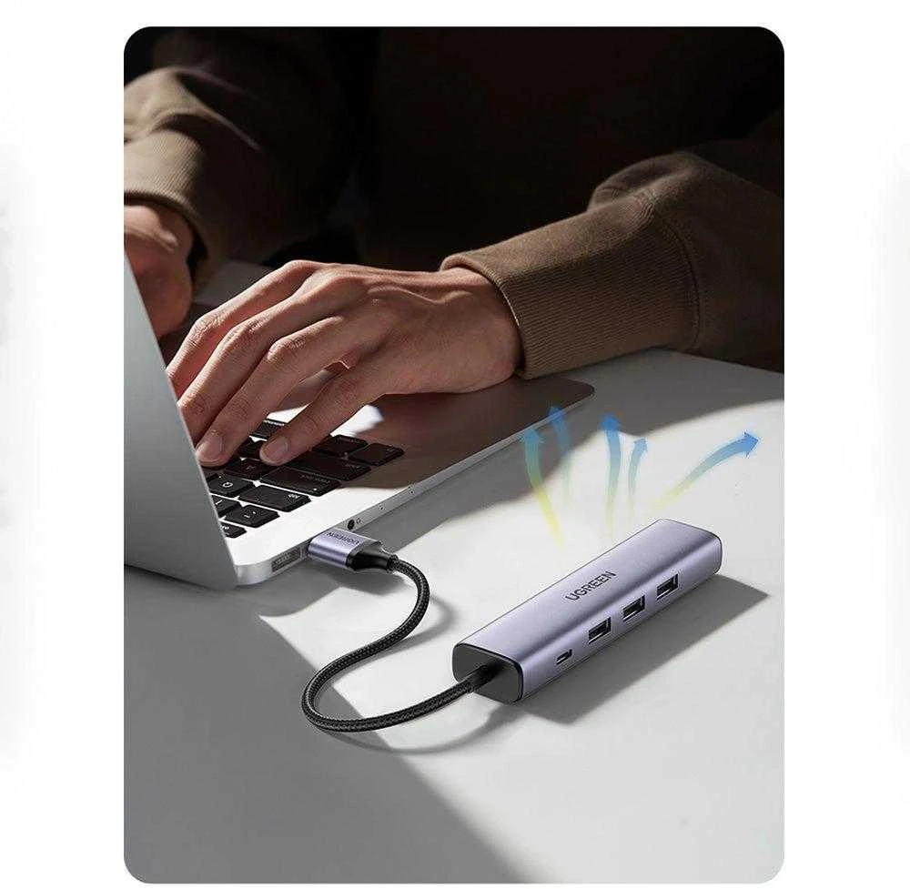 UGREEN 5in1 USB-A 3x USB 3.0 + RJ45 + USB-C adapteriai