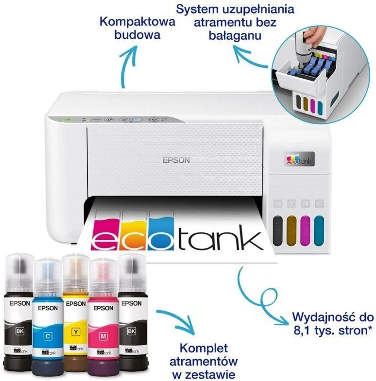 Ausinės Daugiafunkcis spausdintuvas Epson EcoTank L3276 WiFi, Baltas
