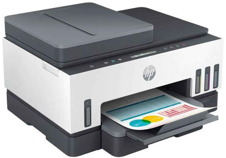 Hewlett Packard (HP) HP Smart Tank 750 AIO daugiafunkcis spausdintuvas Spausdintuvas - A4 spalvotas rašalinis, spausdinimas / kopijavimas / nuskaitymas, automatinis dvipusis spausdinimas, WiFi, 15 psl./min., 400–800 puslapių per mėnesį