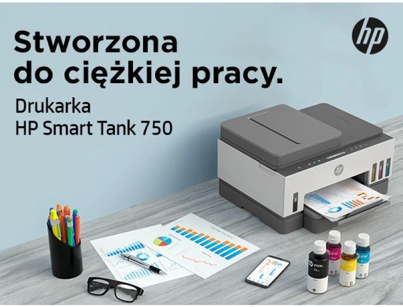 Hewlett Packard (HP) HP Smart Tank 750 AIO daugiafunkcis spausdintuvas Spausdintuvas - A4 spalvotas rašalinis, spausdinimas / kopijavimas / nuskaitymas, automatinis dvipusis spausdinimas, WiFi, 15 psl./min., 400–800 puslapių per mėnesį