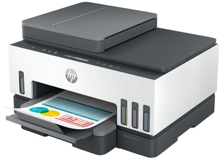 Hewlett Packard (HP) HP Smart Tank 750 AIO daugiafunkcis spausdintuvas Spausdintuvas - A4 spalvotas rašalinis, spausdinimas / kopijavimas / nuskaitymas, automatinis dvipusis spausdinimas, WiFi, 15 psl./min., 400–800 puslapių per mėnesį