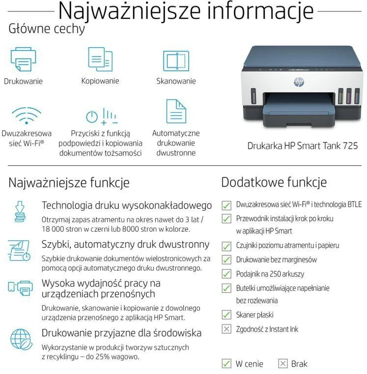 Daugiafunkcis Spausdintuvas - HP Smart Tank 725 A4 4800x1200 DPI 15ppm Wi-Fi