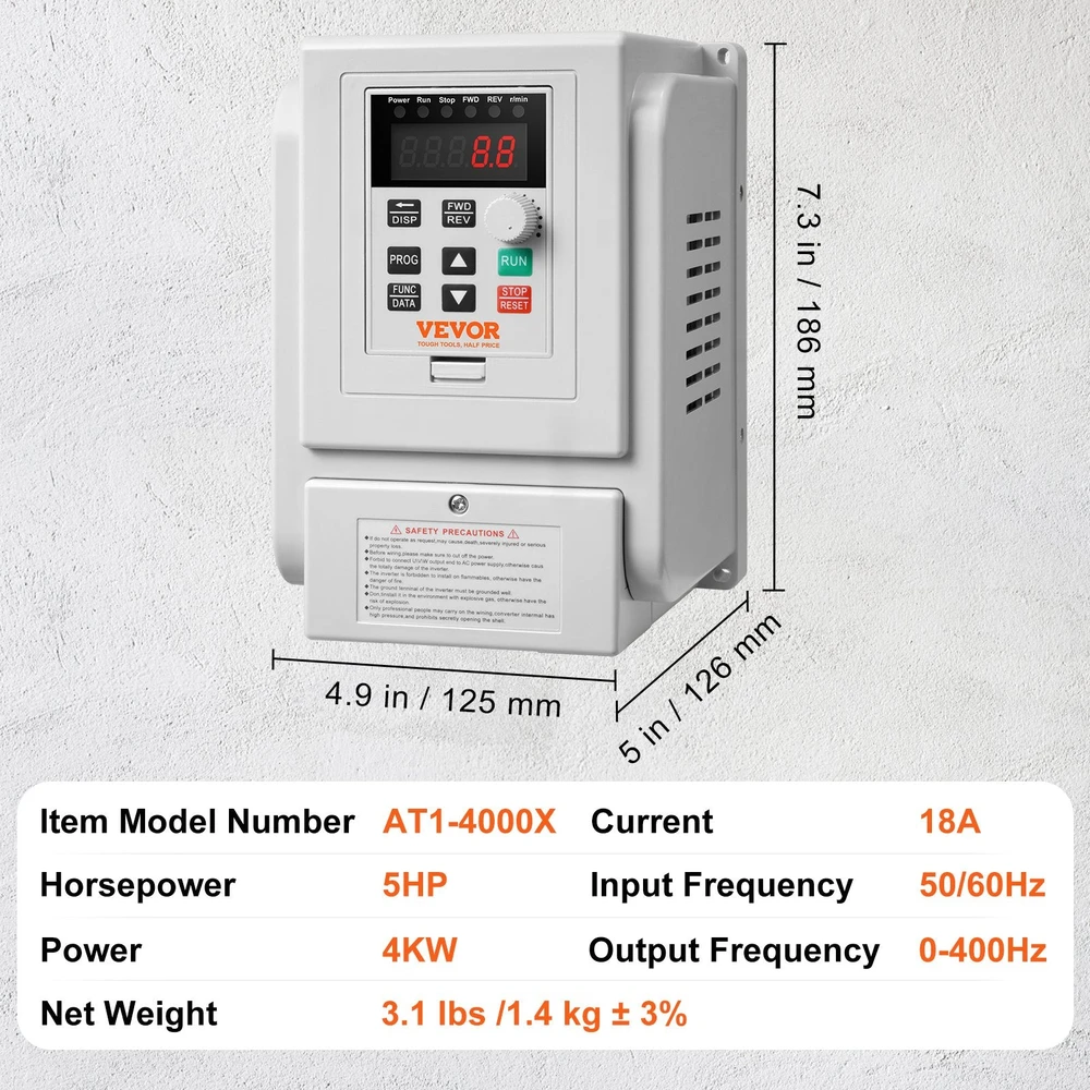VEVOR VFD 4KW, 18A, 5AG dažnio keitiklis
