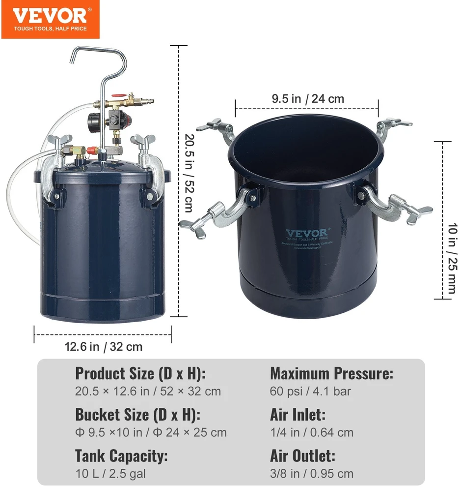 VEVOR Dažų purškimo slėgio bakas, 10L