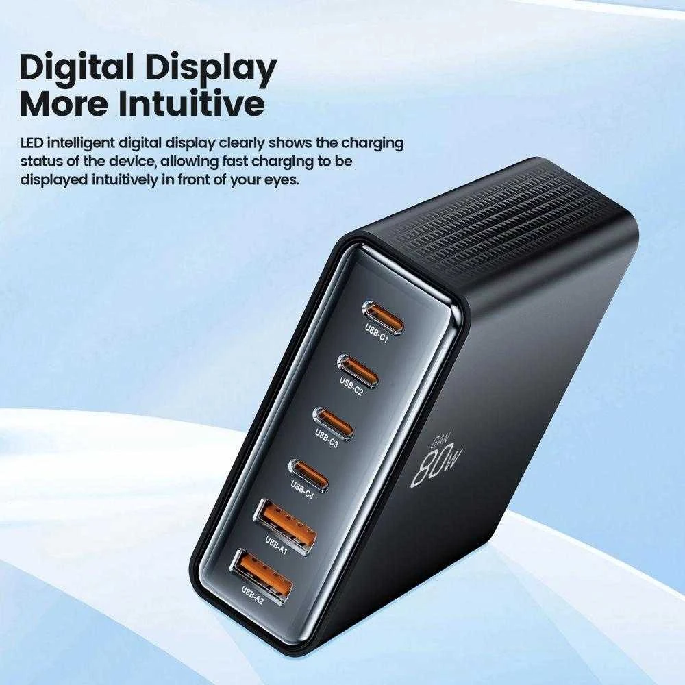Tech-Protect DC80W-GAN 6-PORT juoda