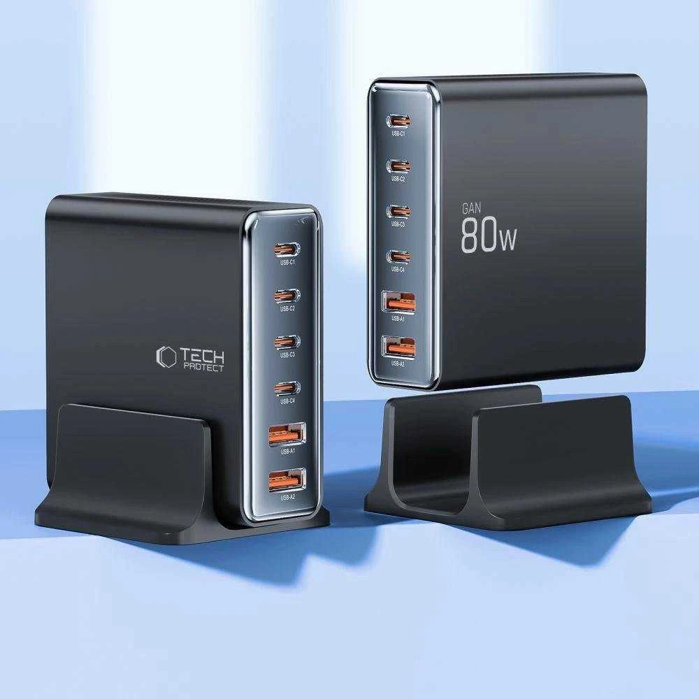 Tech-Protect DC80W-GAN 6-PORT juoda