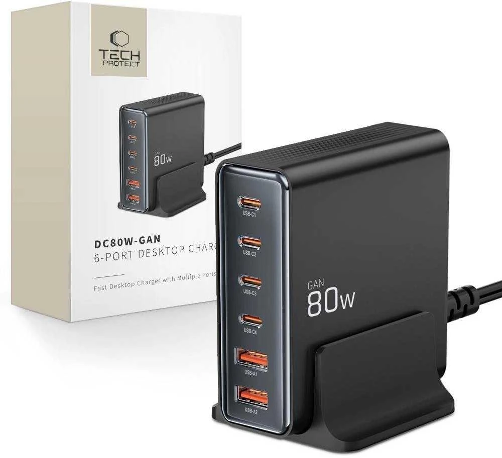 Tech-Protect DC80W-GAN 6-PORT juoda