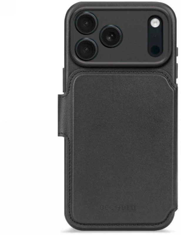 Dėklas „Decoded“ odinė nuimama piniginė – „iPhone 17 Pro“, suderinama su „MagSafe“ (juodas)