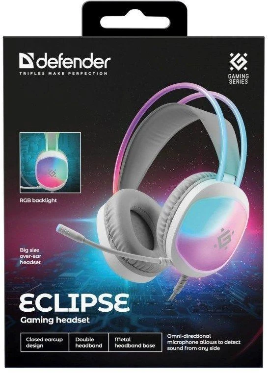 Defender Eclipse RGB žaidimams ausinės baltas 62440