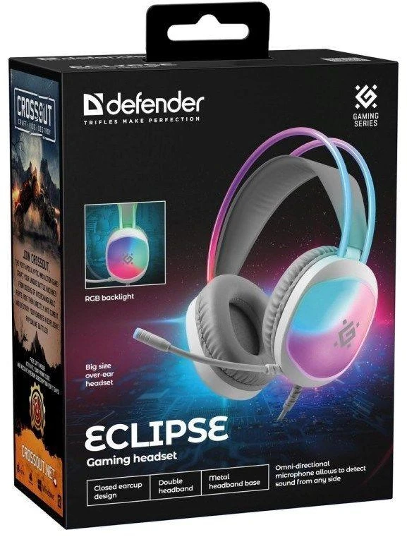 Defender Eclipse RGB žaidimams ausinės baltas 62440