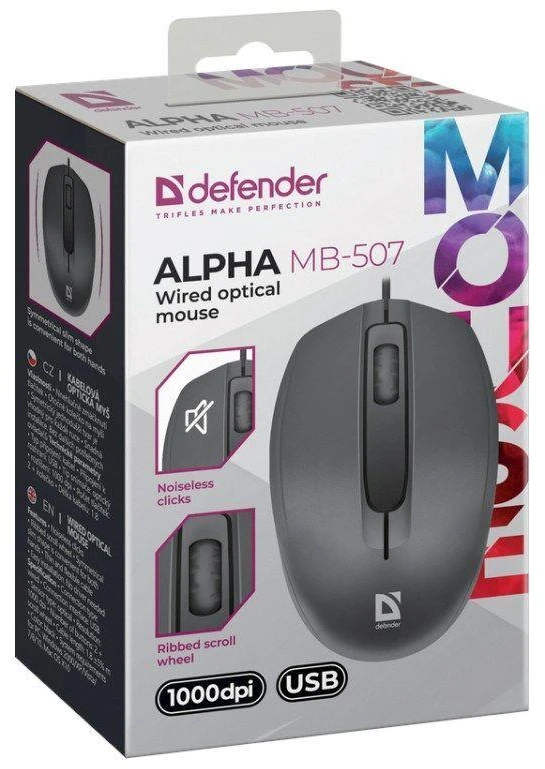 Pelė DEFENDER ALPHA MB-507 optinė 1000dpi 3P Juodas SILENT CLICK